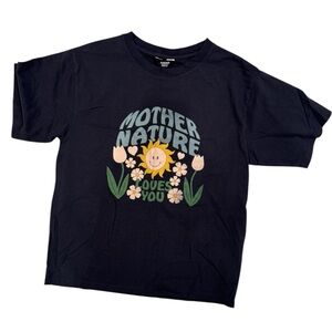 NWOT Hundred Pieces “Mother Nature Loves You” Oversized Grey Tee Shirt Girl’s